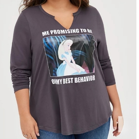 Torrid Disney Alice In Wonderland Best Behavior Tunic Top Gray 1X - Picture 1 of 8